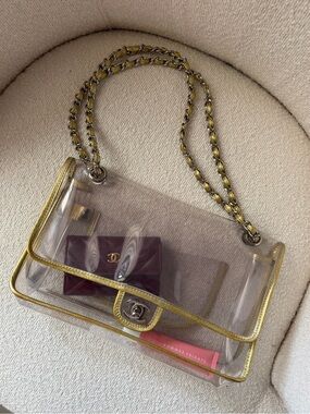 CHANEL Clear PVC Shoulder Bag with Gold Trim and Chain
